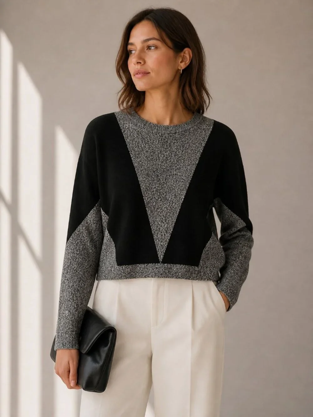 Public School Sana Pullover Sweater Large Colorblock Gray Black - Picture 2 of 8